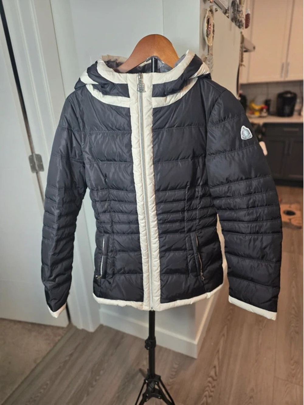 Down feathered puffer jacket, Marina Yachting, hooded with sherpa trim